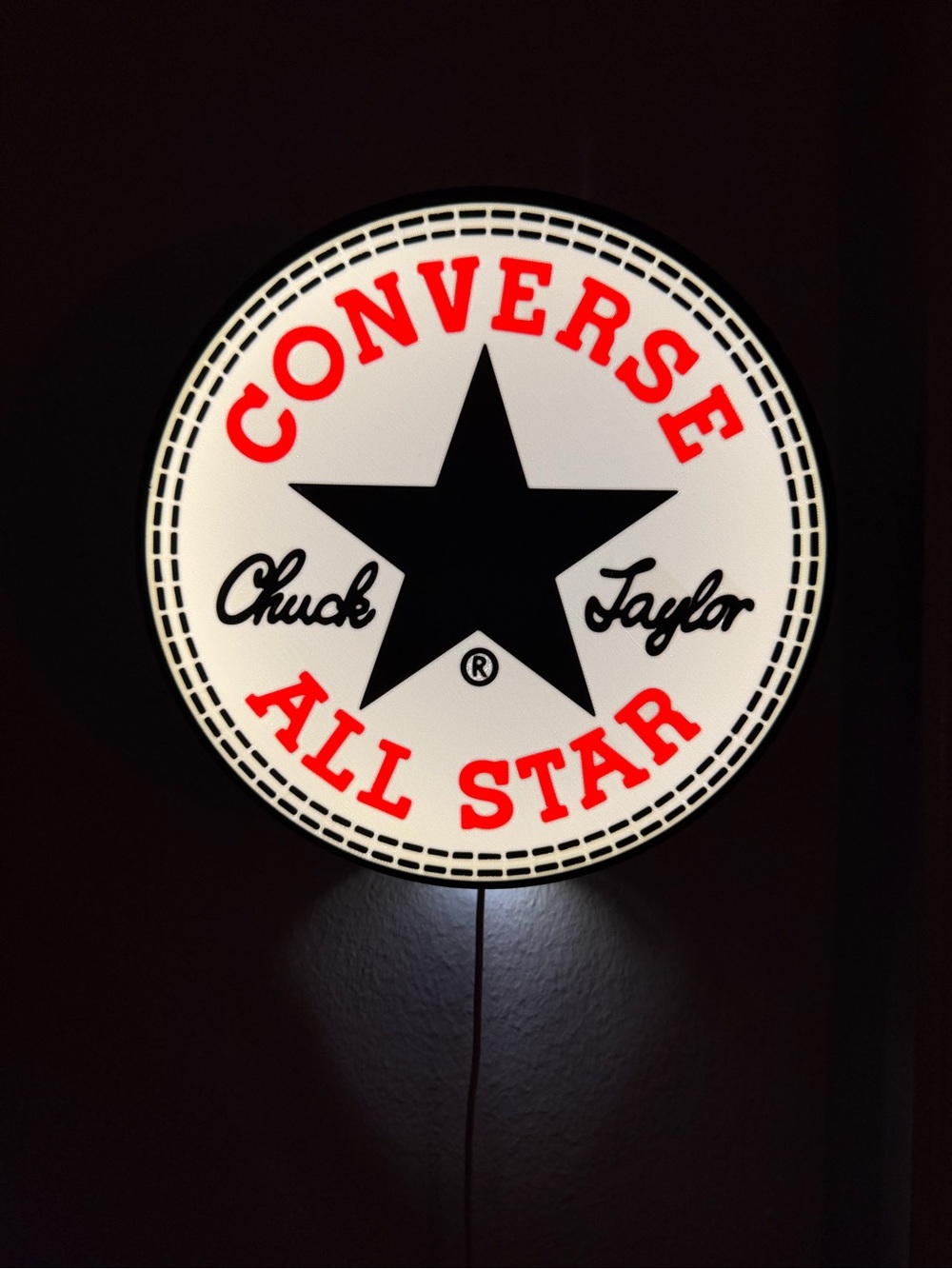 Converse All Star Lighted Round Logo Sign - Red, Black, White